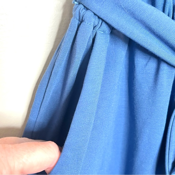 Banana Republic Sleeveless Rayon Viscose Blue Belted Wide Leg Jumpsuit 4 - Picture 9 of 14